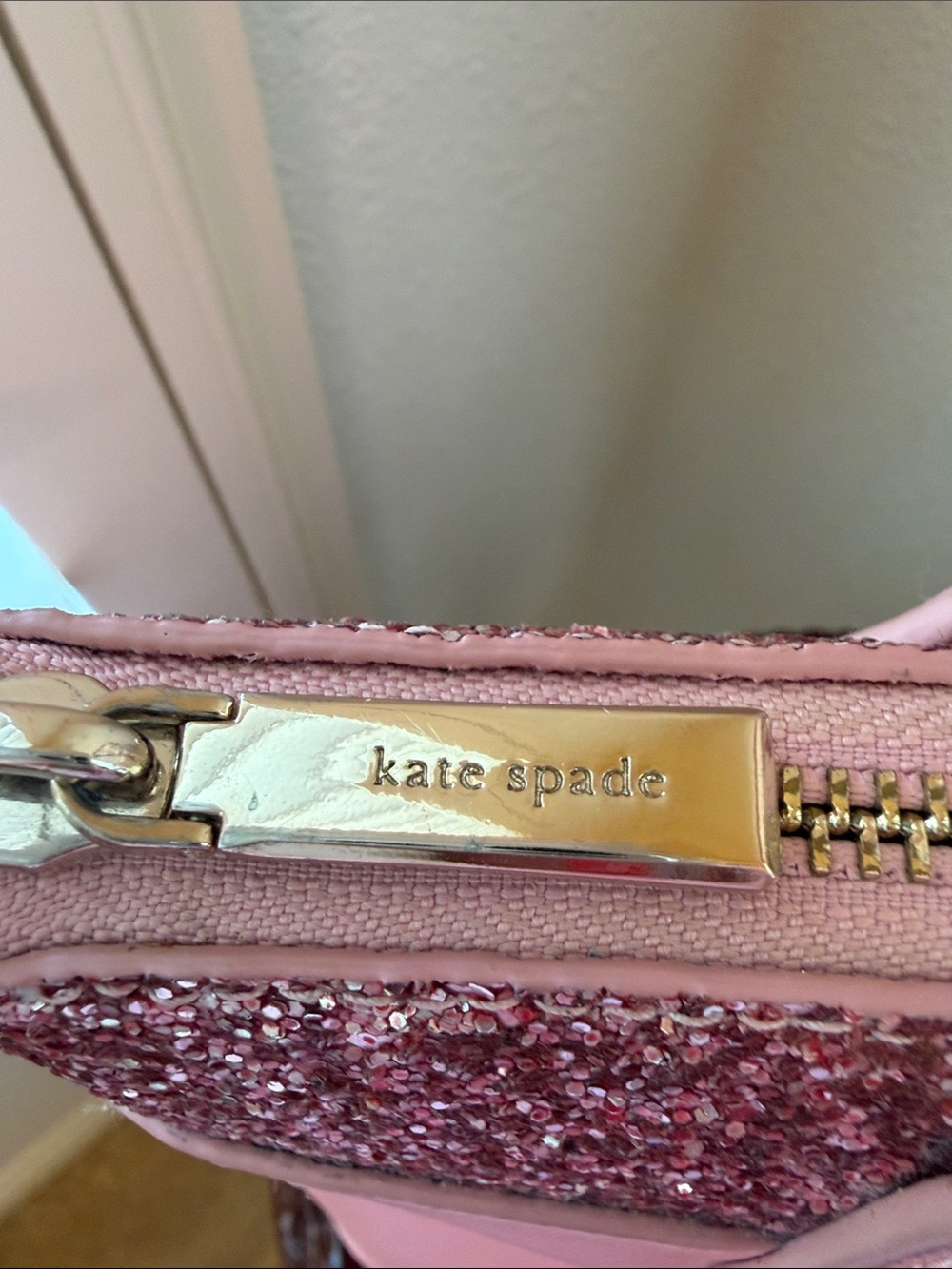 Kate Spade Pink Glitter Mixed In Tote Bag Authentic Crossbody Top Zipper - Picture 8 of 11